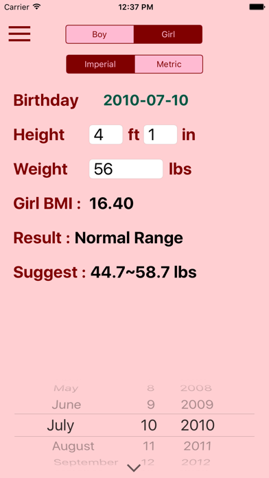 Screenshot #1 pour Children BMI Calculator