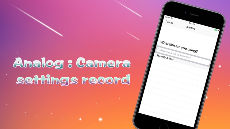 Analog:Camera settings record