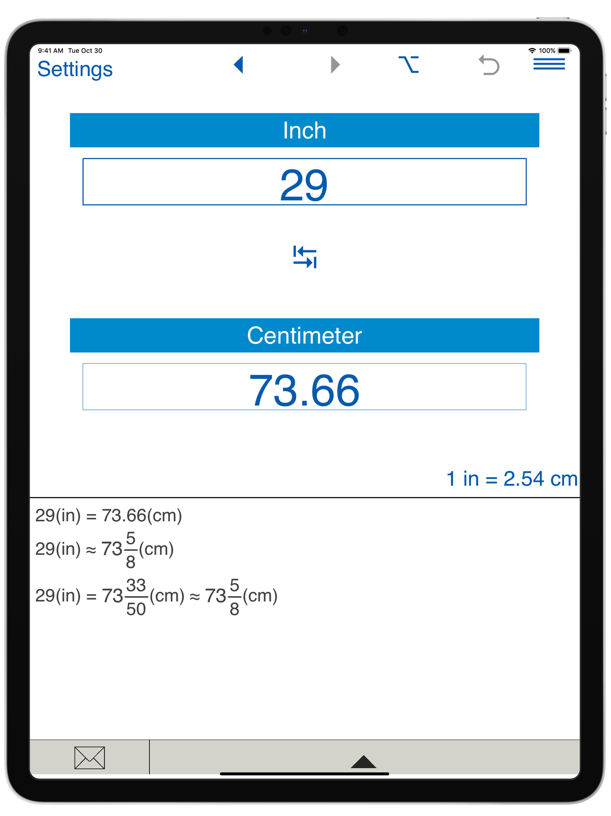 Inches to / from cm converter