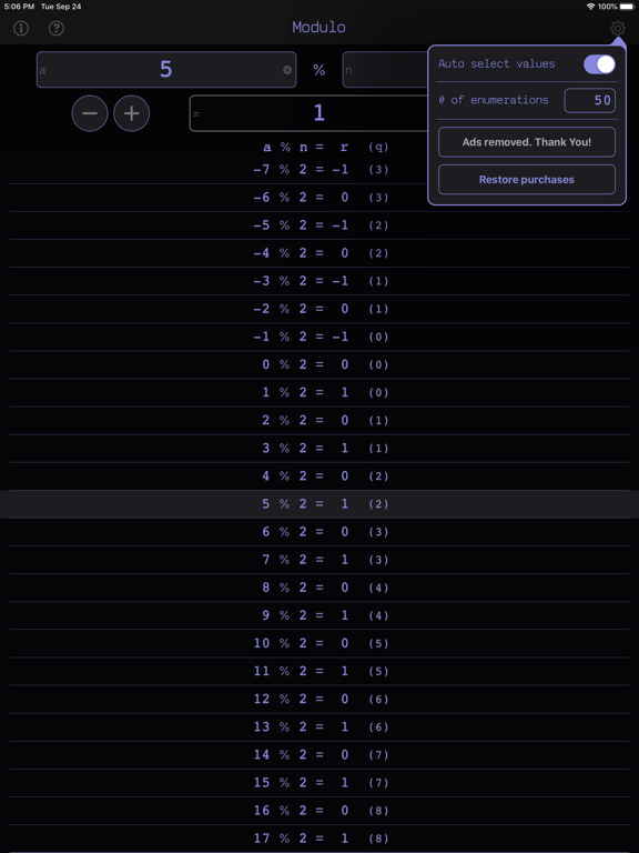 Modulo Enumerator iPad screenshot 6 - Productivity app