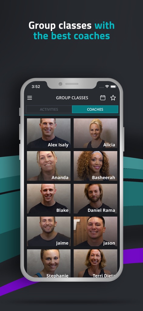 BTFIT: Personal trainer online - この画面は、様々な顔ぶれのプロフェッショナルなコーチ陣のプロフィール写真がグリッド形式で表示されることで、ユーザーが最適なトレーナーを選べる多様性と、コーチの名前が明確に示されている視覚的要素を強調しています。