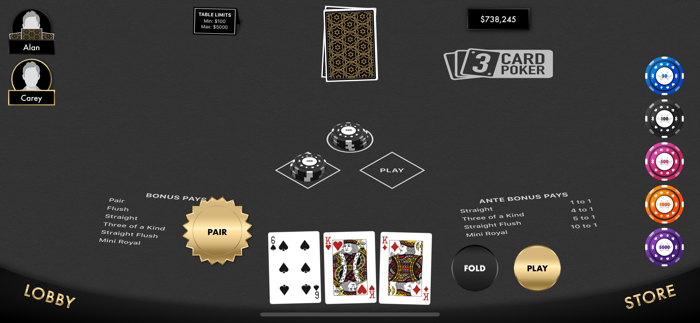 3 Card Poker Table Game
