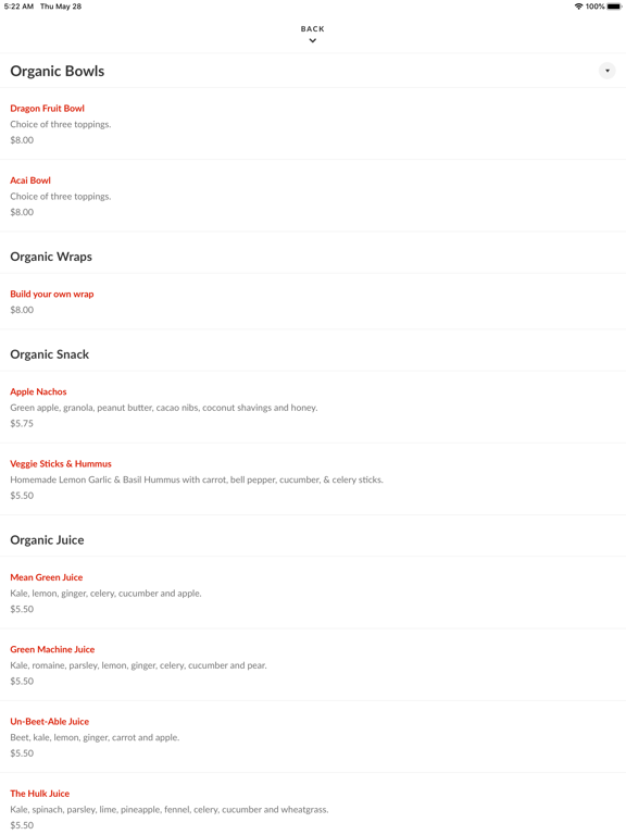 Roots Juice Bar iPad screenshot 3 - Food & Drink app