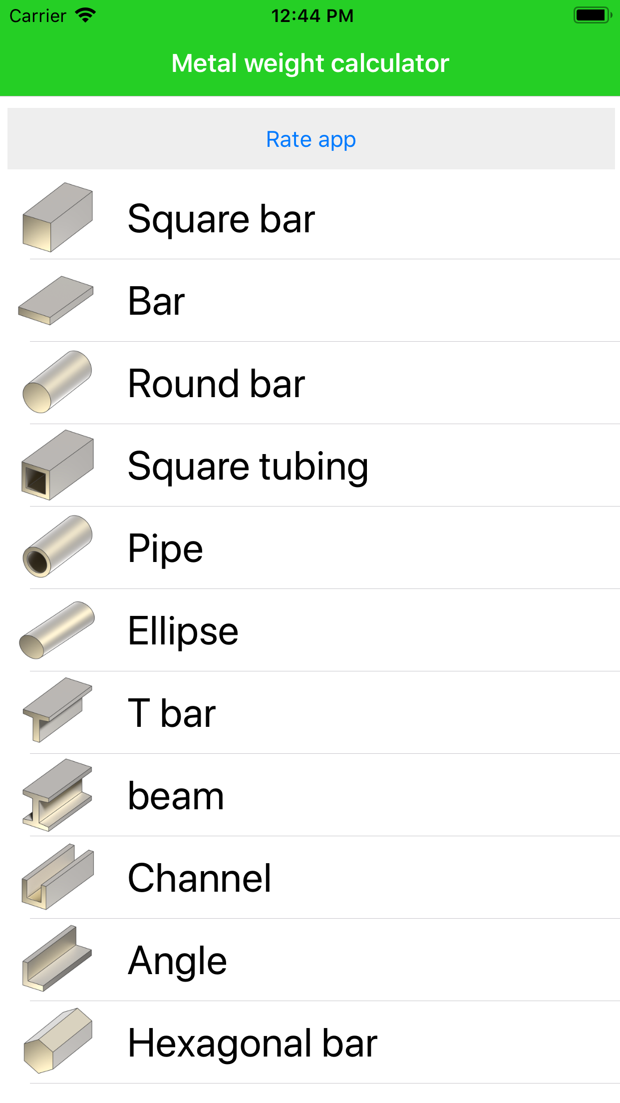 Weight calculator for metals