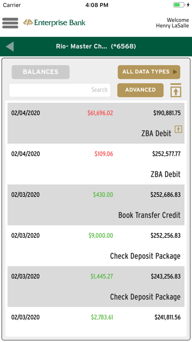 Enterprise Bank Business App Screenshot
