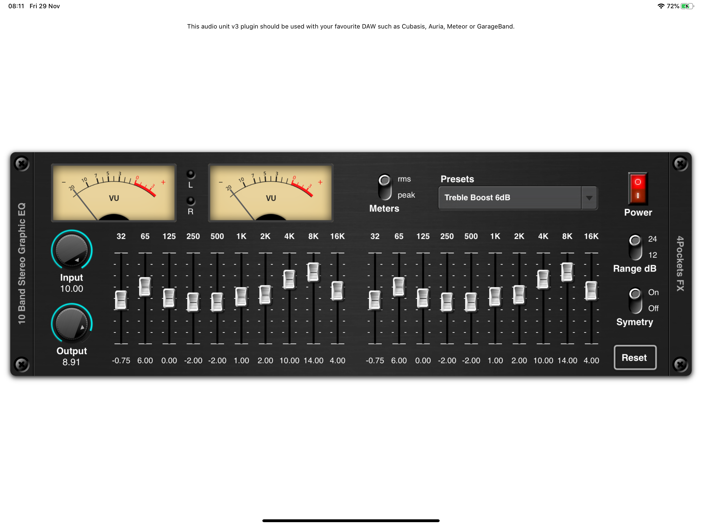 Stereo Graphic EQ AUv3 Plugin