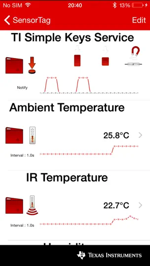 Screenshot von TI SensorTag auf dem iPhone 2
