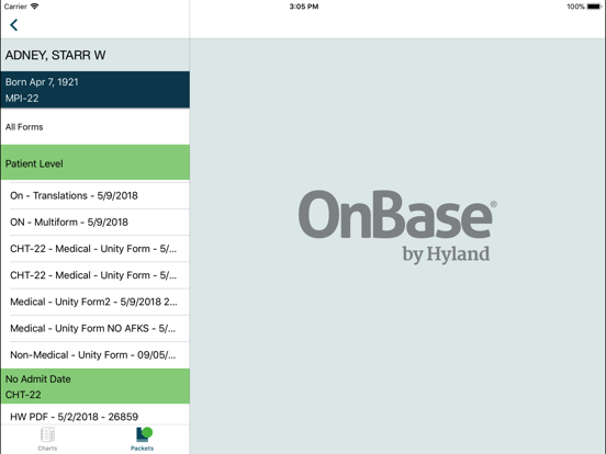 OnBase Healthcare (Foundation) iPad screenshot