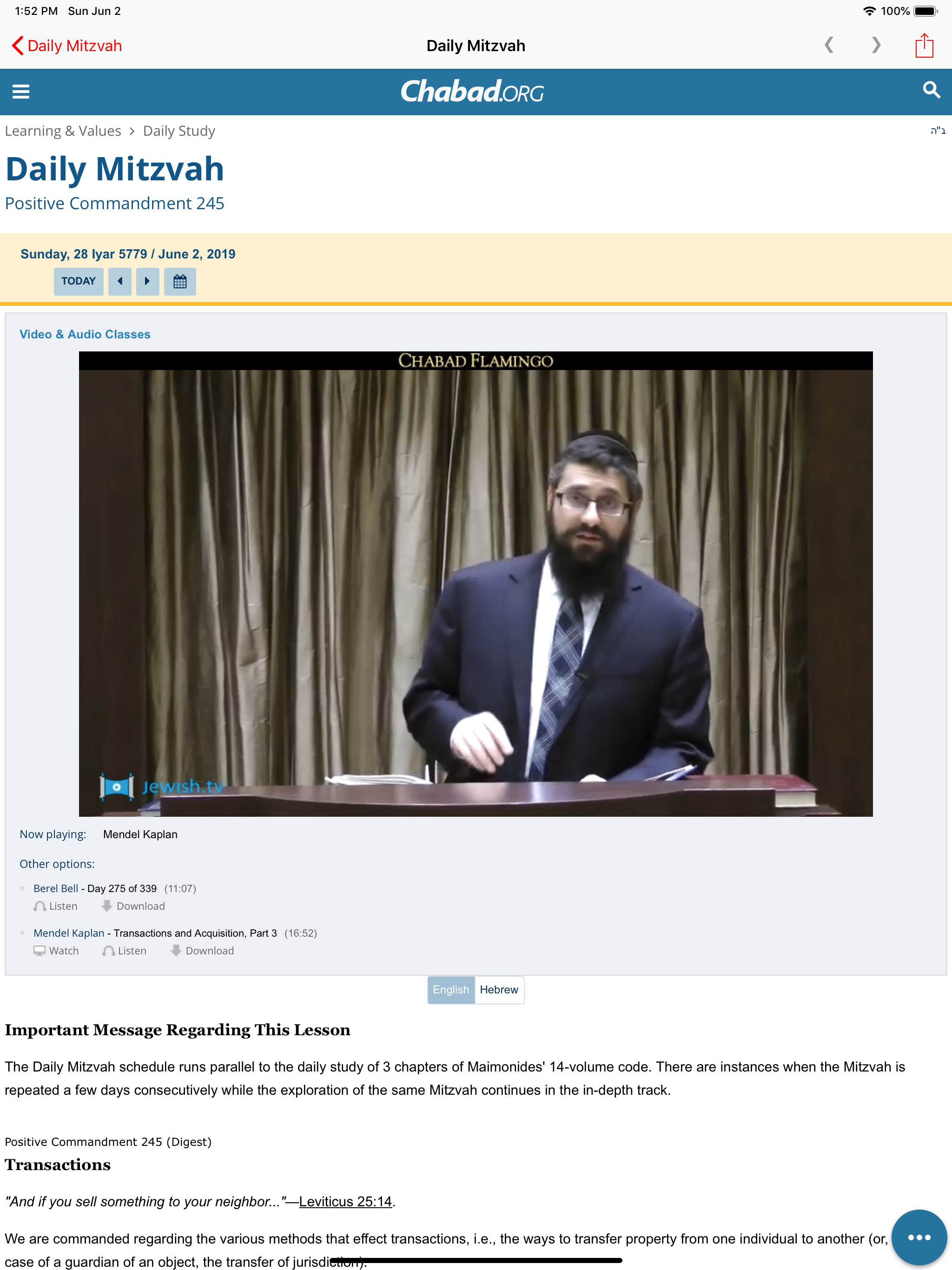 Chabad.org Daily Mitzvah