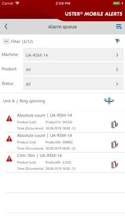 USTER® MOBILE ALERTS screenshot 2