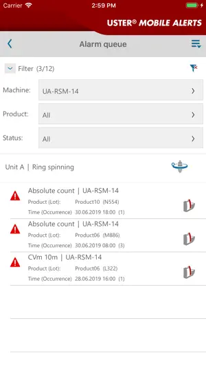 USTER® MOBILE ALERTS screenshot 2