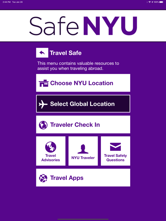 Safe NYU iPad screenshot