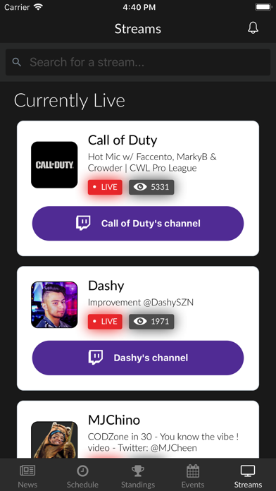 CWL iPhone screenshot 6 - Sports app