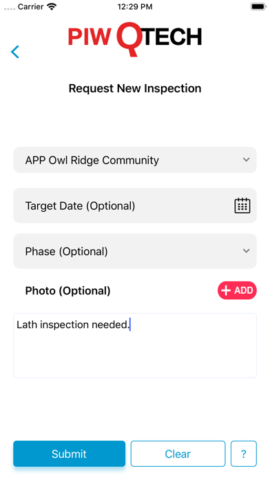 PIW QTECH Field App Screenshot