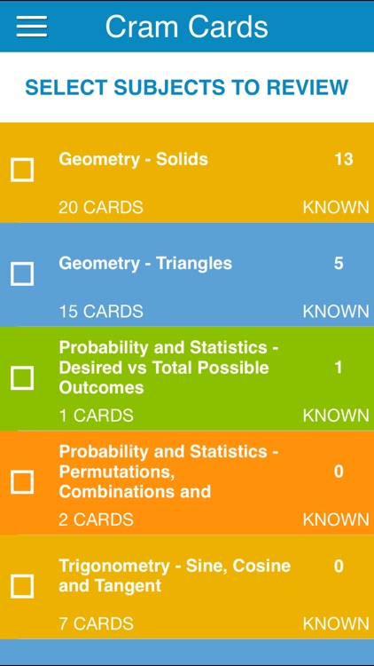 DAT Math Cram Cards