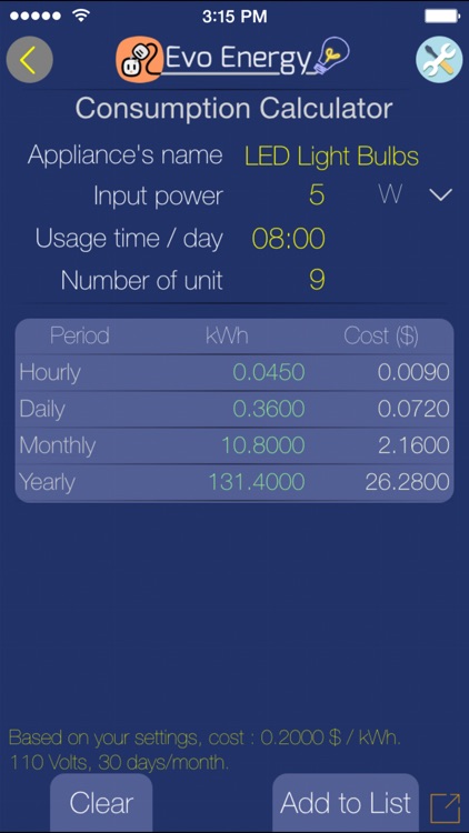 Evo Energy - Cost Calculator