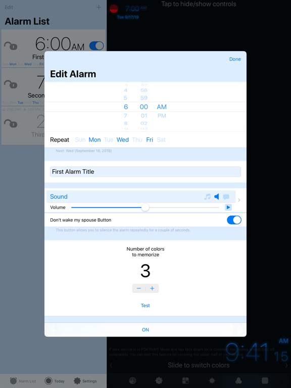 Memory Alarm Clock iPad screenshot 6 - Utilities app