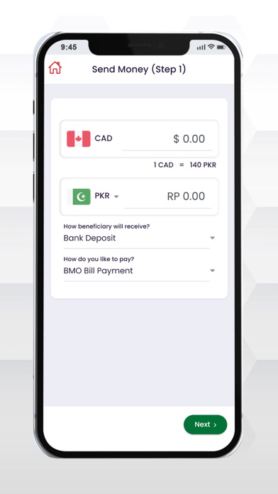 Canadian Union Money Transfer Screenshot