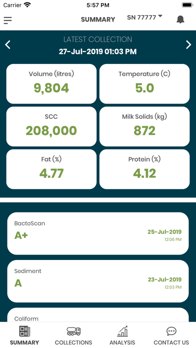 Oceania Milk Quality Analyser Screenshot