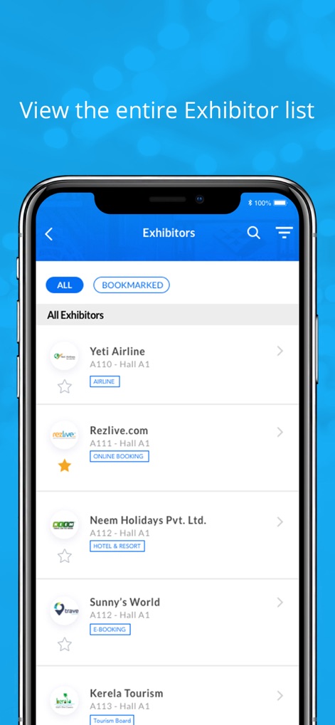 SnapCard - OTM BLTM Event App - snapcard-exhibitors-list-screen