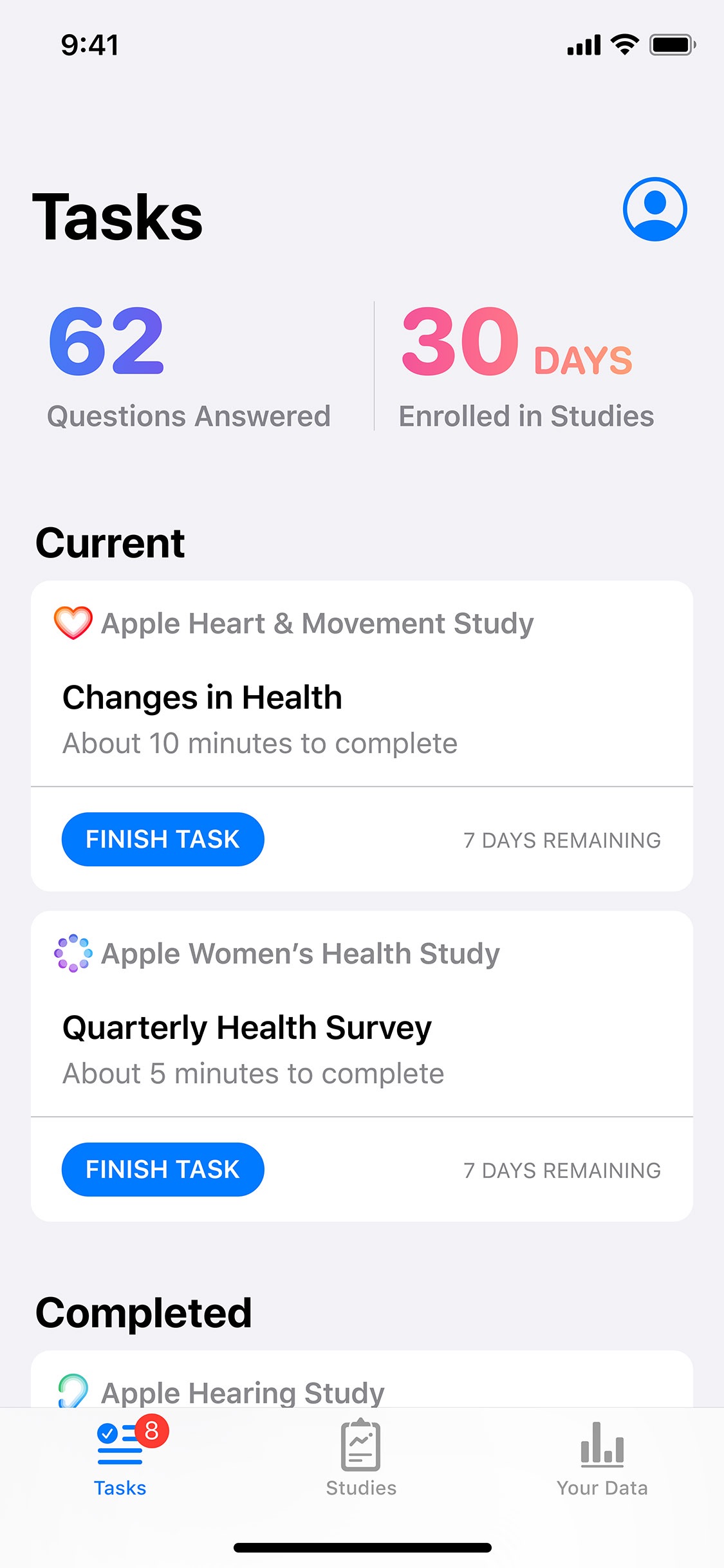 Screenshot do app Apple Research