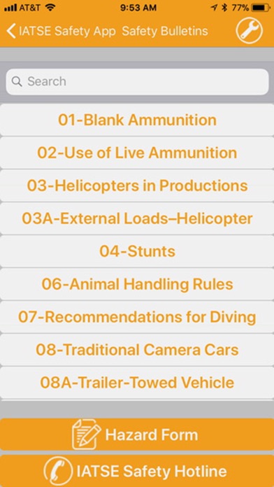 IATSE Safety Info Screenshot