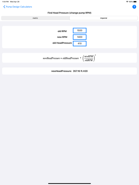 Pump Design Calculator iPad screenshot