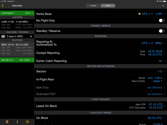 EASA FTL Calc iPad app afbeelding 4