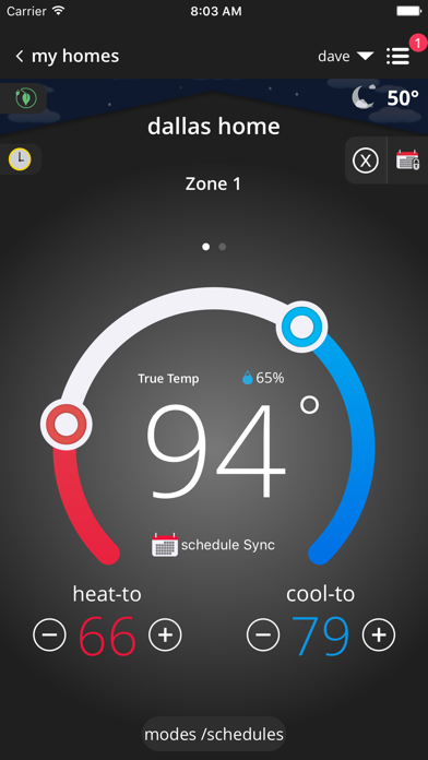 Comfort Sync® Thermostat Screenshot