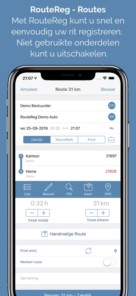 RouteReg, rit registratie