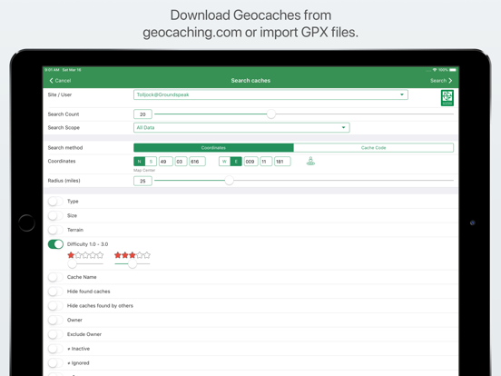 Looking4Cache Lite iPad app afbeelding 1
