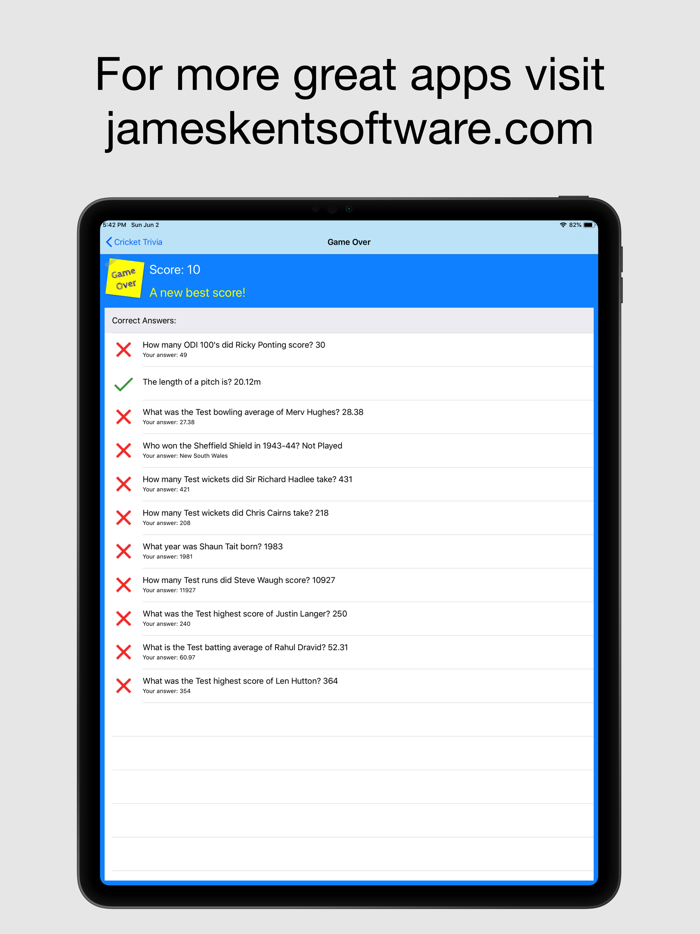 Cricket Trivia - Quiz Game