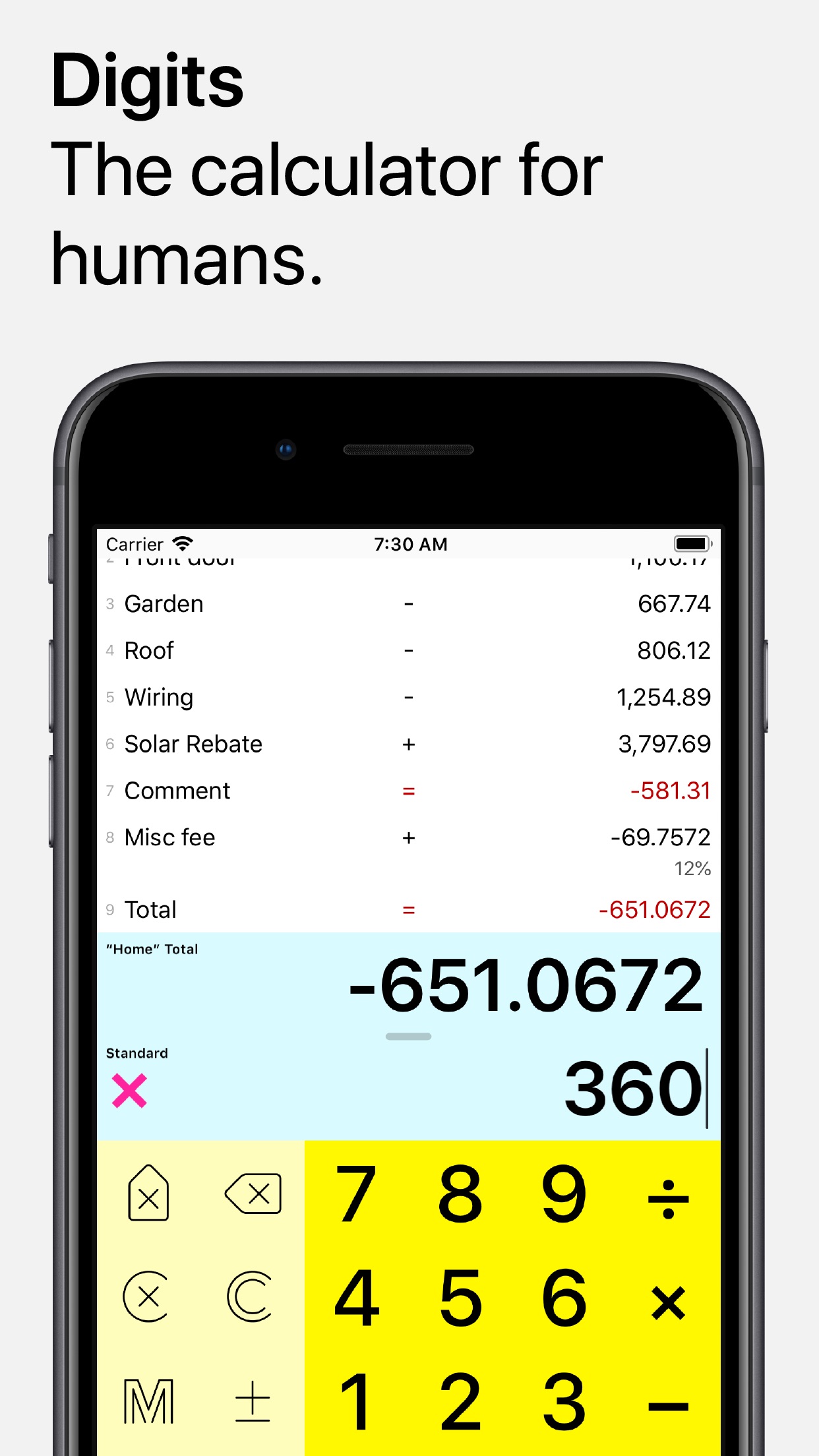 Screenshot do app Digits Tape Calculator