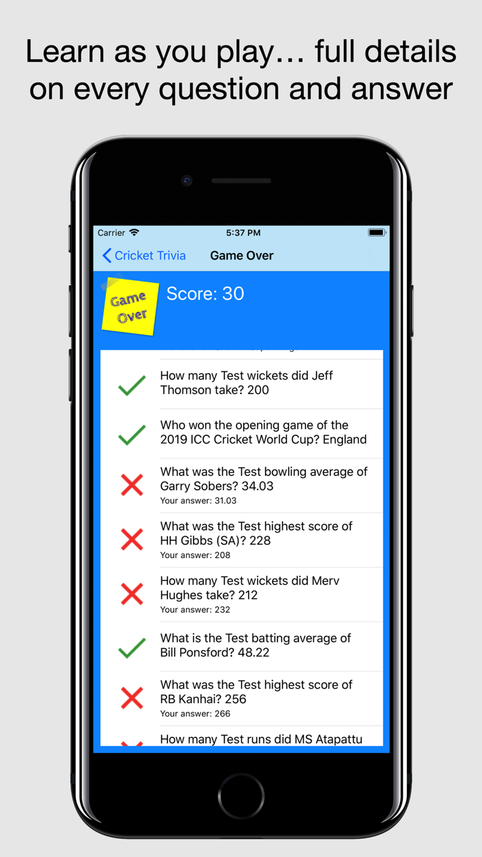 Cricket Trivia - Quiz Game