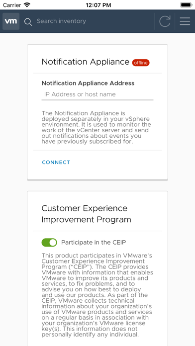 vSphere Mobile Client Screenshot