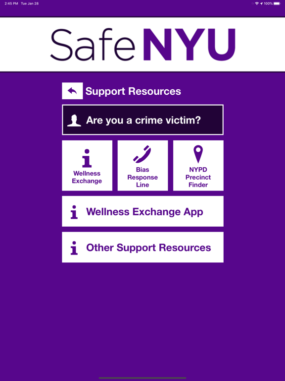 Safe NYU iPad screenshot