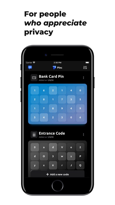 Screenshot #1 pour Pinc - Manage Pin & Pass Codes