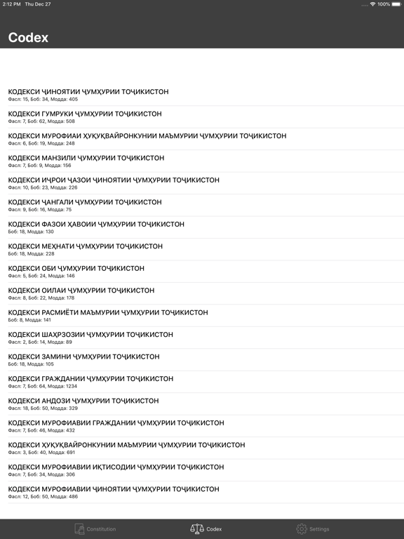 Конституция и кодексы РТ iPad screenshot