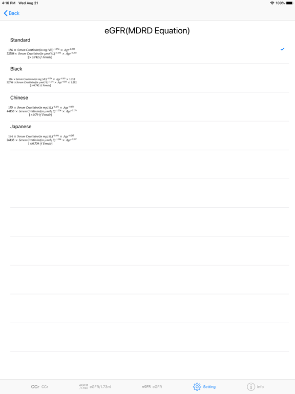 CreatinineClearanceCalculator iPad screenshot