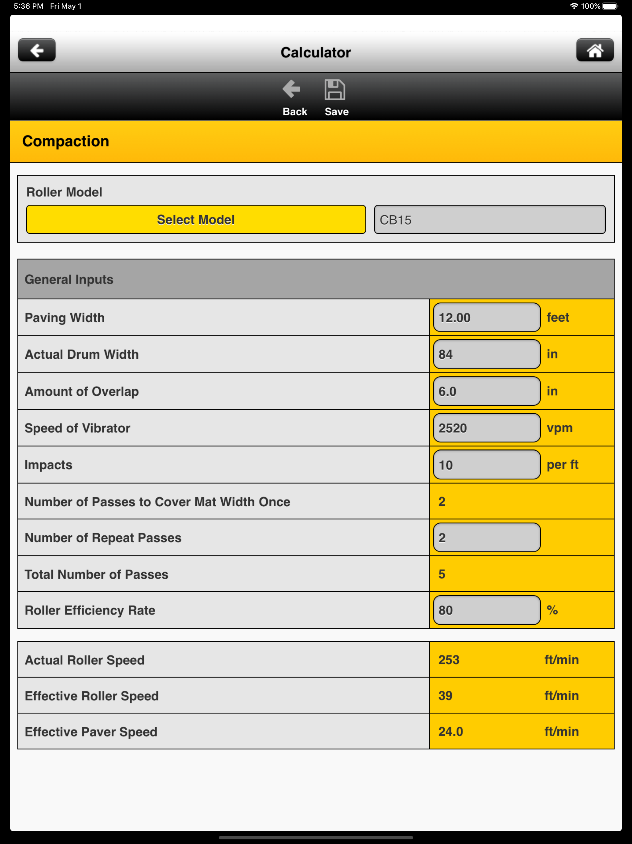 Caterpillar Paving Calculator