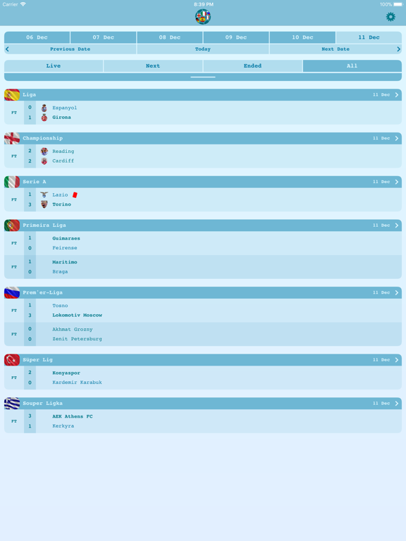 Live Results Football iPad screenshot 1 - Sports app