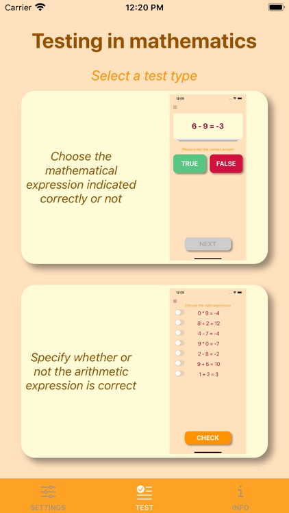 Math knowledge testing