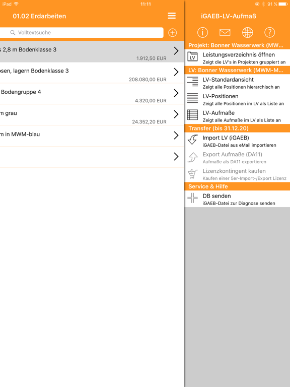 iGAEB-Aufmaß iPad screenshot