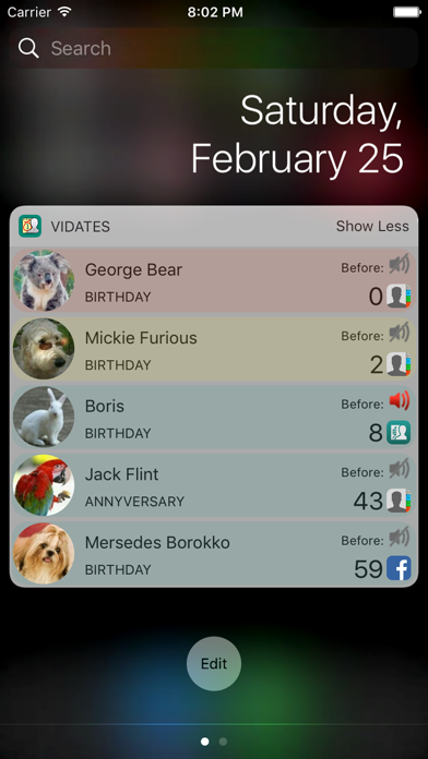 Birthdays and important dates Screenshot