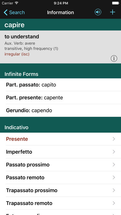 Italian Verbs & Conjugation Screenshot