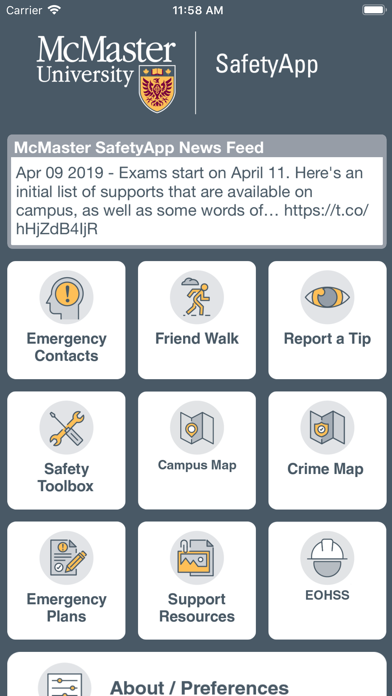 McMaster SafetyApp Screenshot