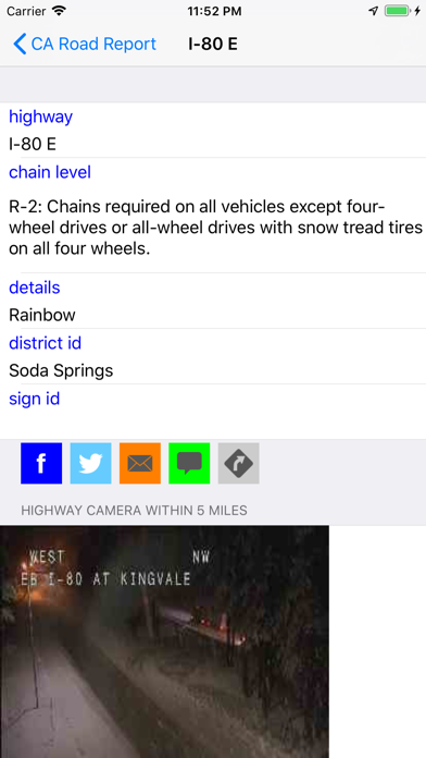 California Road Report Screenshot