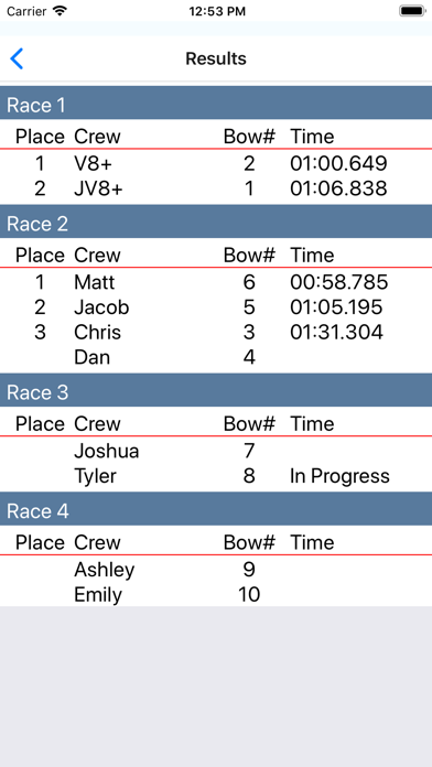 CrewTimer Regatta Timing Screenshot