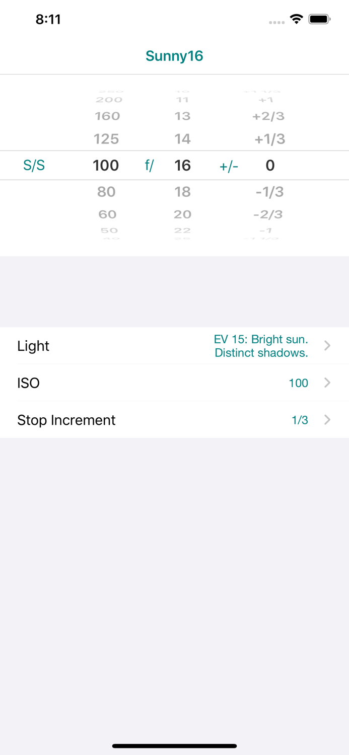 Sunny16 exposure calculator