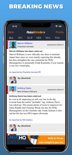 RotoGrinders Daily Fantasy(圖4)-速報App